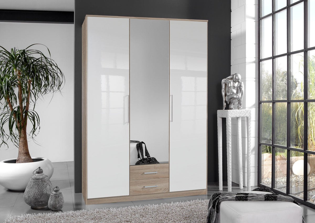 Wimex - Kleerkast Greven - 111484 - Wit/Ruwe Eik - 135x199x58cm