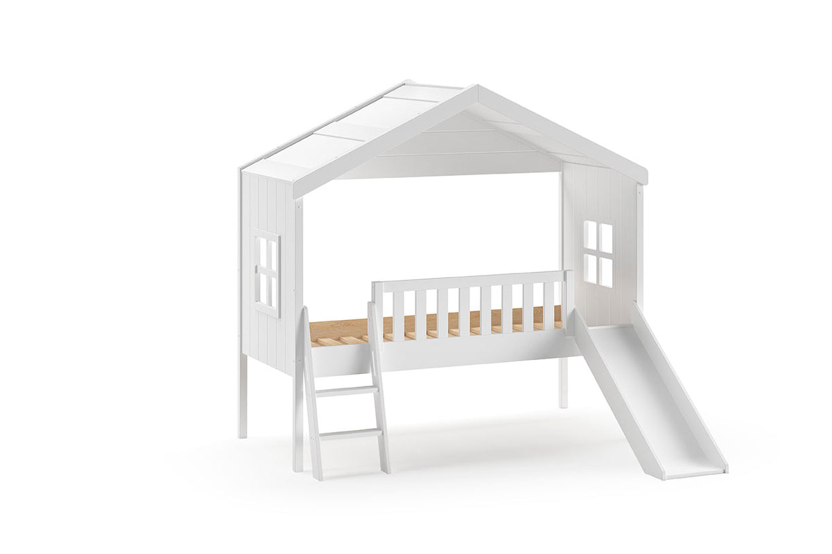 Huisbed met ladder en glijbaan, wit *