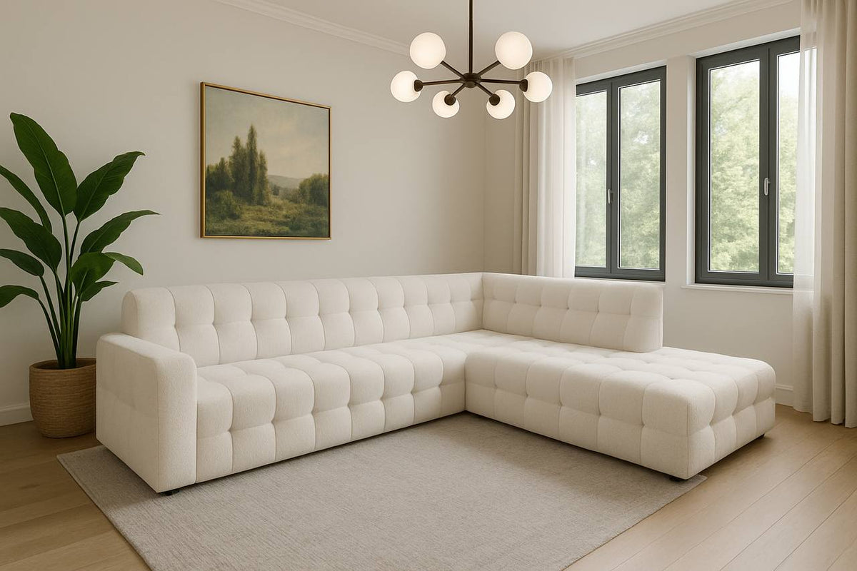 2BM - Salon Selda L - Beige stof - Design Stikking - Rechts - 280x260x88 cm