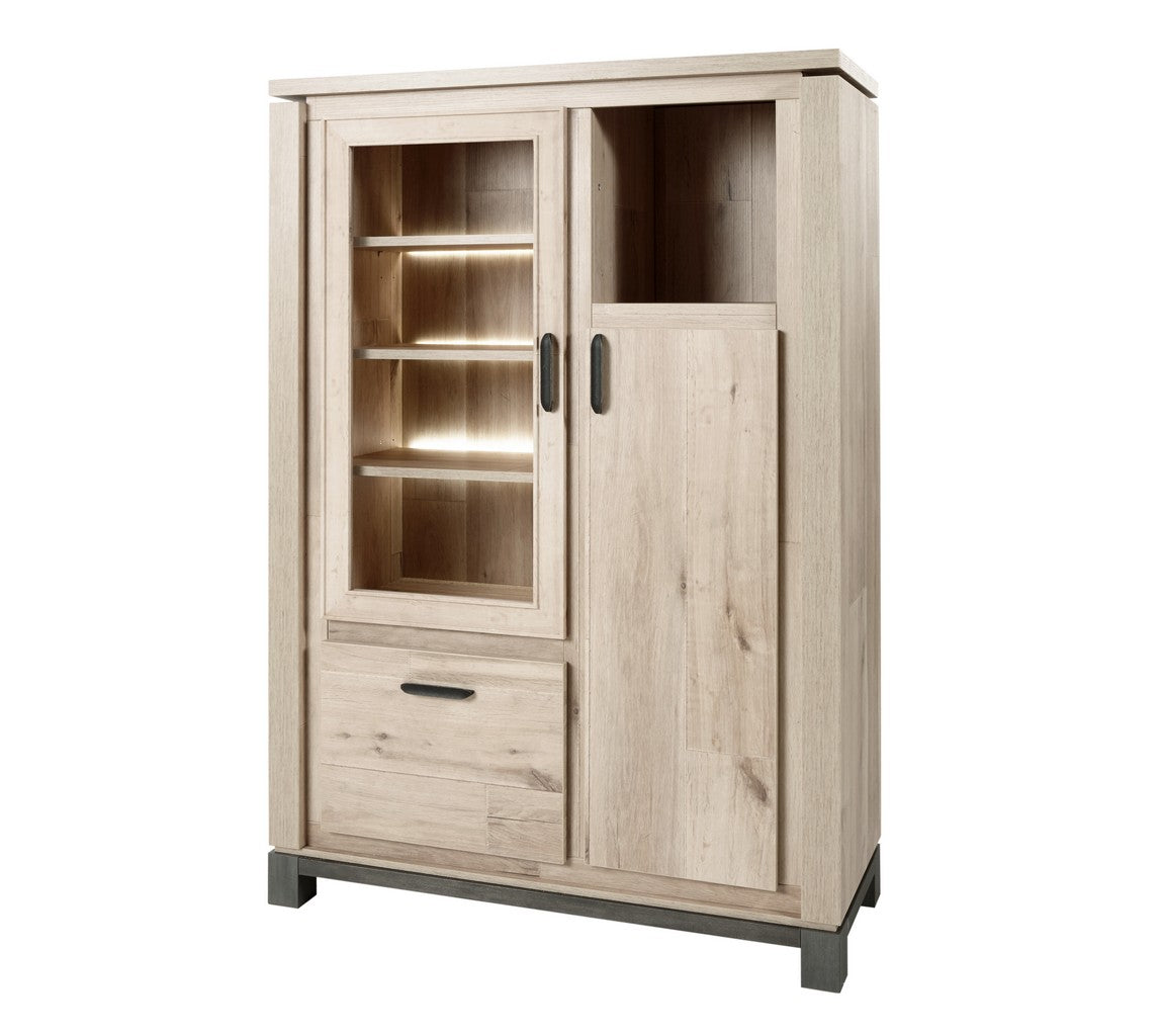 Meubar - Vitrine  Jan  - V6 - K497 - Oude eik/imitatie staal  - 130x190x50cm