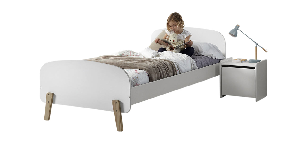 Cette combinaison KIDDY blanche se compose d'un lit (90x200) et de sa table de chevet assortie.