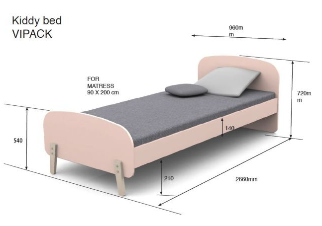 Deze KIDDY combinatie in roze bestaat uit een bed (90x200), nachtkastje en speelkoffer.
