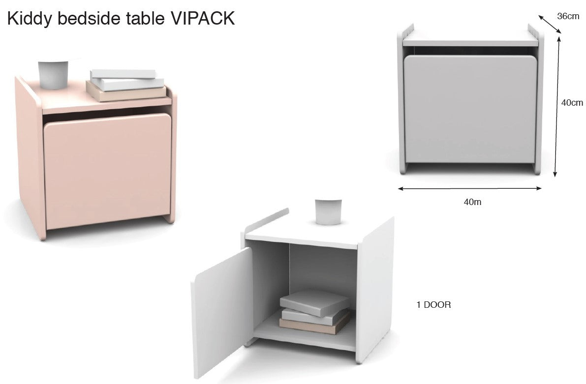 Deze KIDDY-combinatie in wit bestaat uit een bed (90 x 200) met nachtkastje en uitvalbeveiliging.