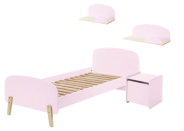 Cet ensemble Kiddy rose se compose d'un lit (90x200) avec une table de chevet et 2 étagères murales (45 et 65 cm).