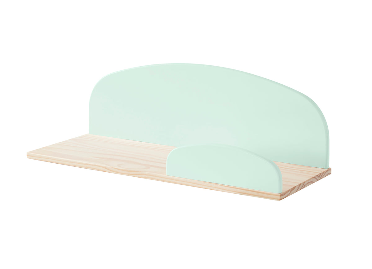 Cette combinaison KIDDY en vert menthe comprend un lit (90x200) avec une table de chevet et 2 étagères murales (45 et 65 cm).