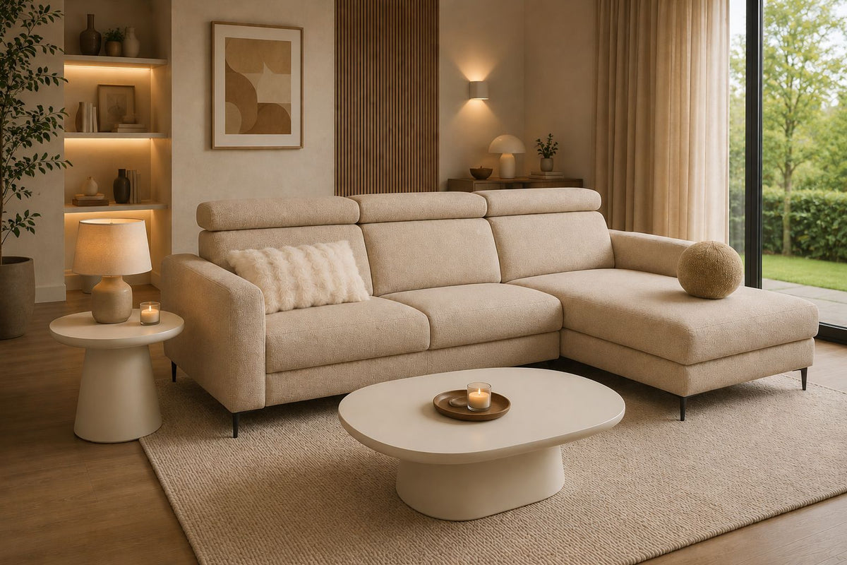 HIMA - Salon d'angle Kentani - 1 relax électrique - Tissu Buccle B- 295x179cm