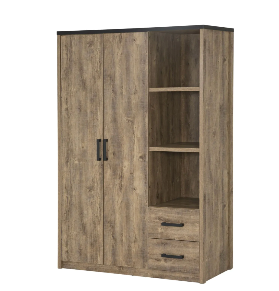 TYC - Armoire 3D Oline - Chêne Industriel + Ligne Noire - 135x205x55cm