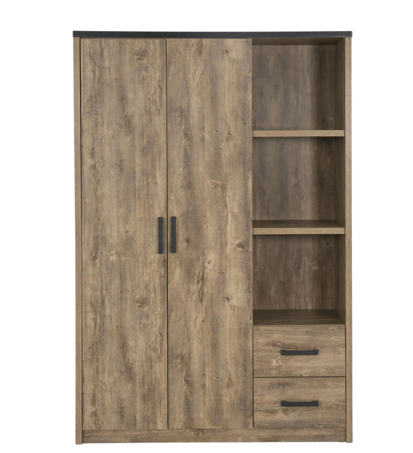 TYC - Jeugdkamer Oline - 3-delige set met 2-deurs kleerkast - Industrial oak - black line