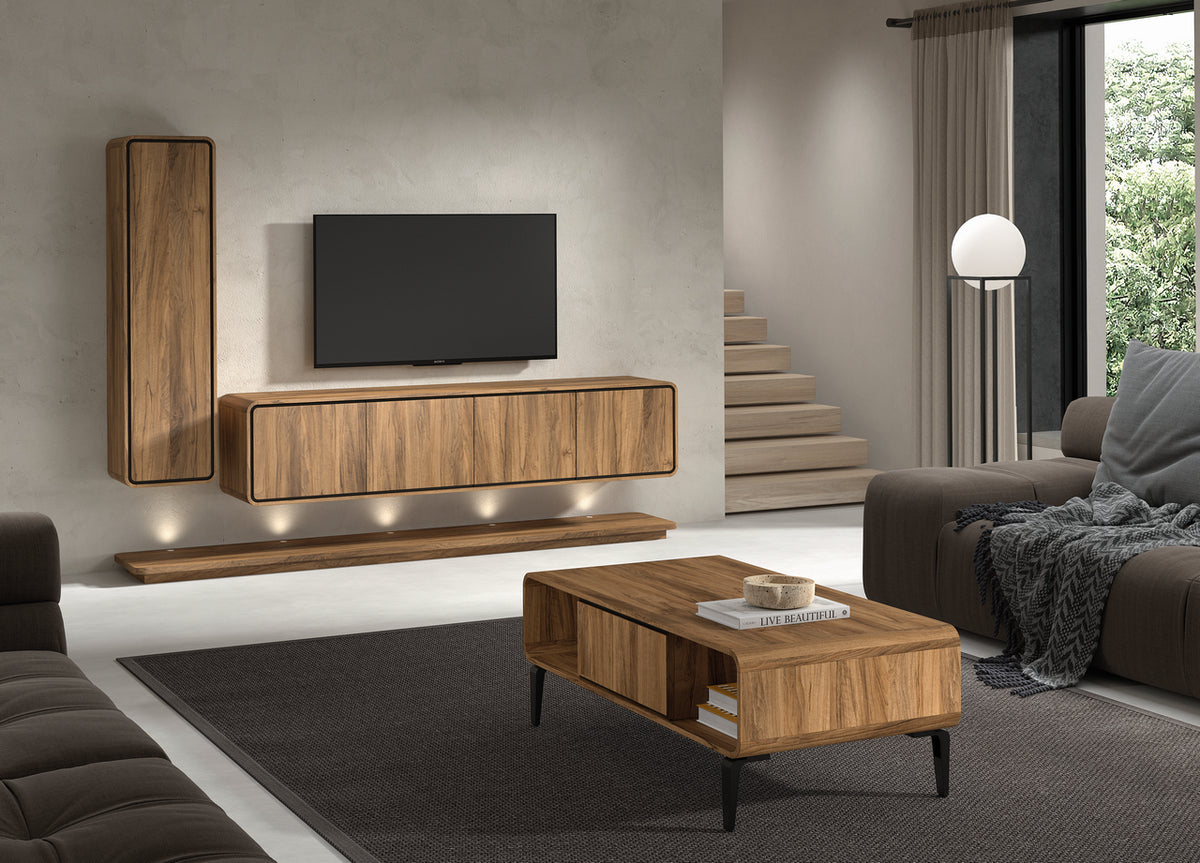 Meubar - TV Wandmeubel Lago- Brushed walnut nature - HKB1 + HLB2