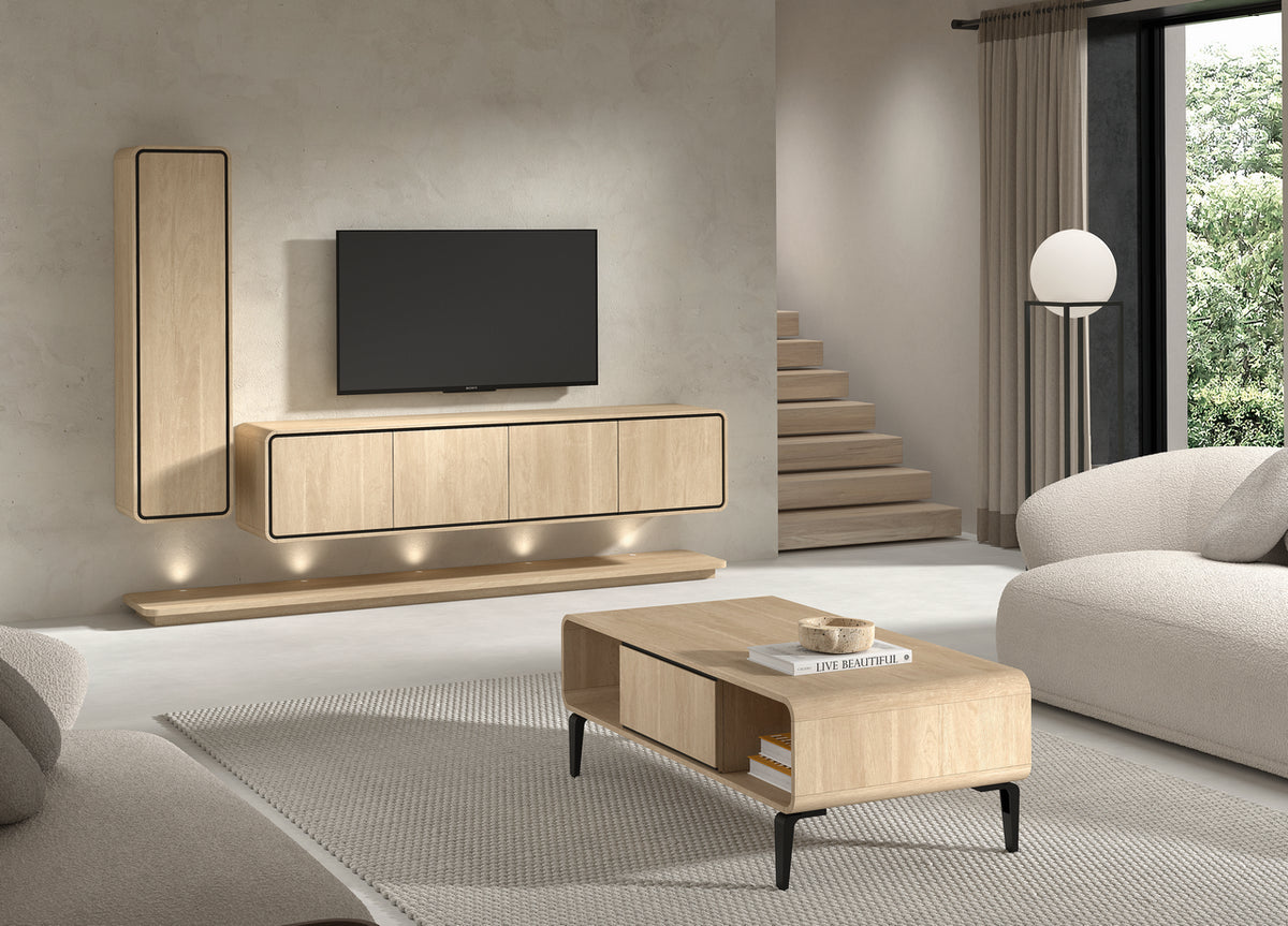 Meubar - TV Wandmeubel Lago - Brushed sand oak nature - HKB1 + HLB2