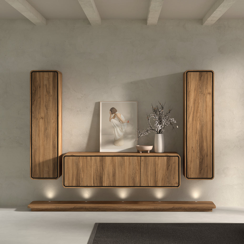 Meubar - TV Wandmeubel Lago3- Brushed walnut nature - HKB1 + HLB3 + HKB1