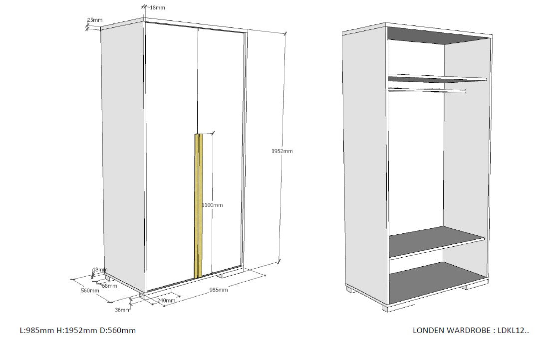 Armoire 2 portes London blanc