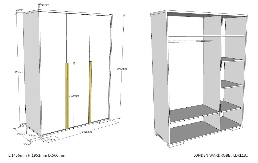 LONDRES ARMOIRE 3 PORTES BLANCHE