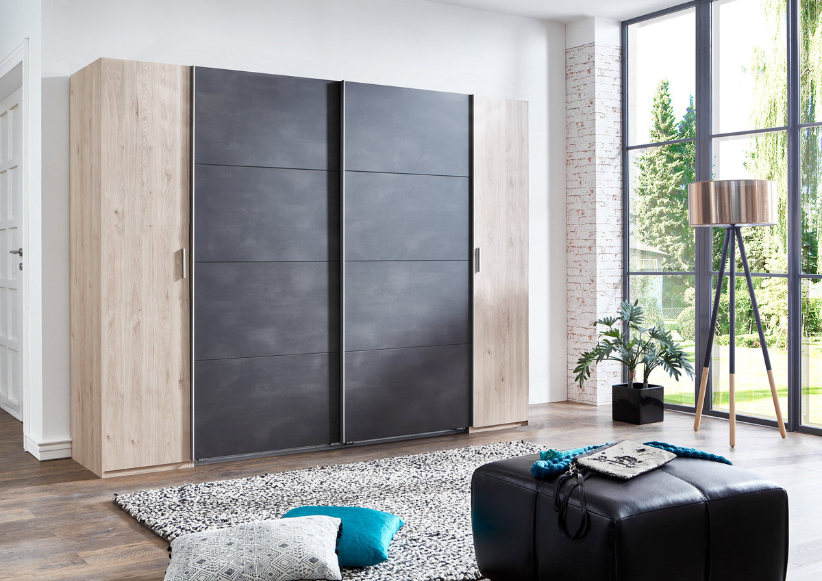 Wimex - Armoire Lotto - 423787 - Chêne Hickory/Acier - 316x208x65cm
