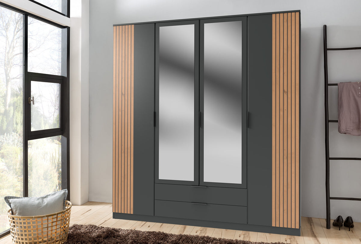 Wimex - Armoire Lubeck - T56453 - Graphite/Chêne Artisan - 180x199x58cm
