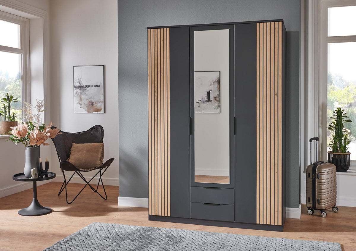 Wimex - Armoire Lubeck - T56484 - Graphite/Chêne Artisan - 135x199x58cm