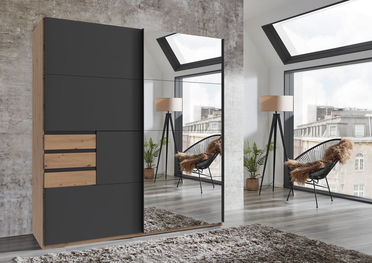 Wimex - Armoire Oldenburg - X71764 - Graphite/Chêne Artisan - 180x198x65cm