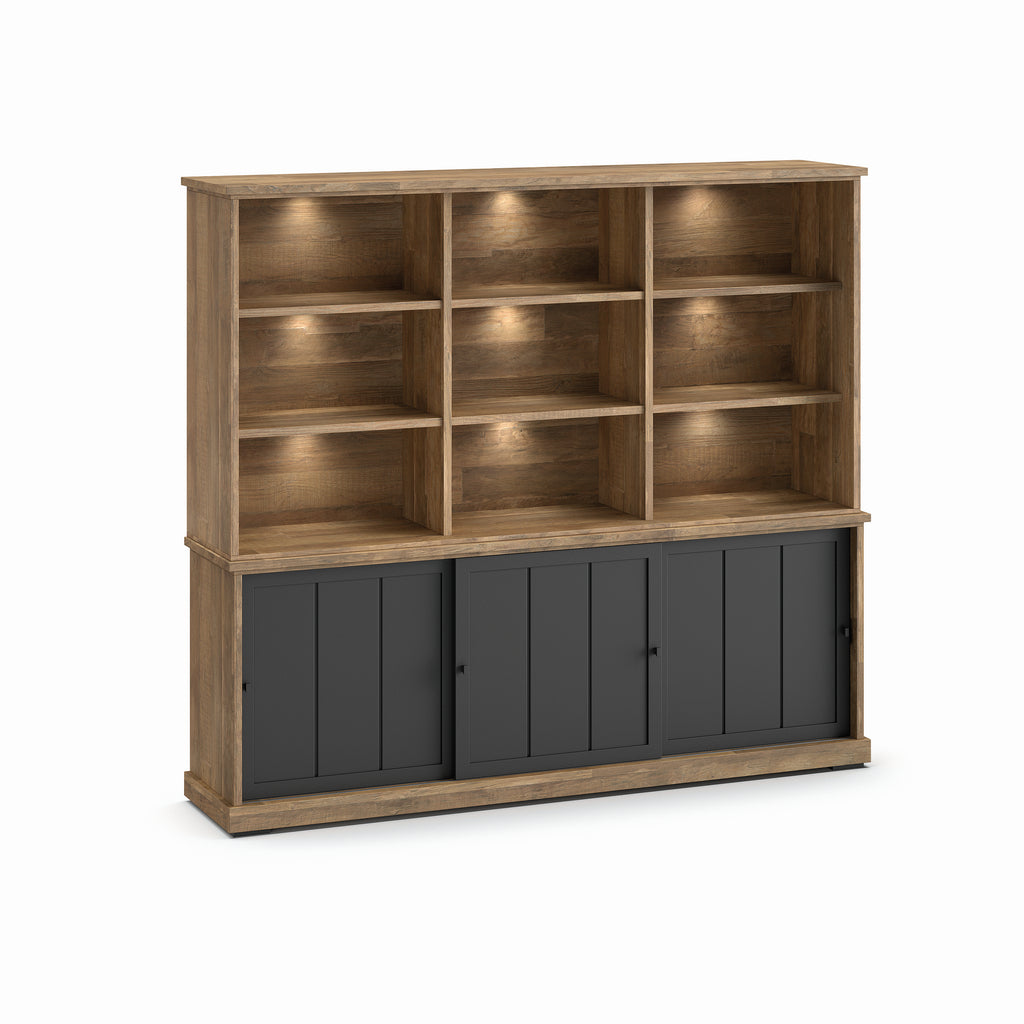 Evan - Wandkast Patio - DR1+WB6 - K674 - Oude teak/Zwart - 233x208x50cm