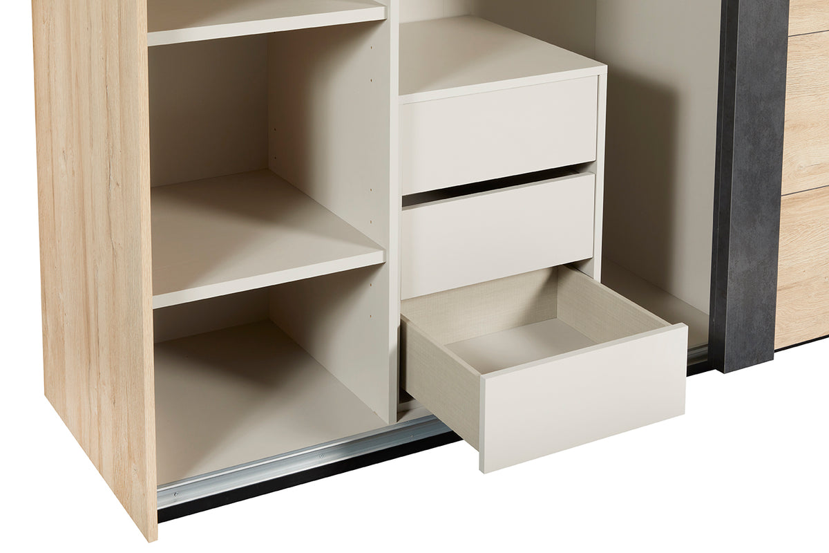 GBO - Kleerkast 2 schuifdeuren Phaedra - French oak/ Nox  - 280x221x62cm