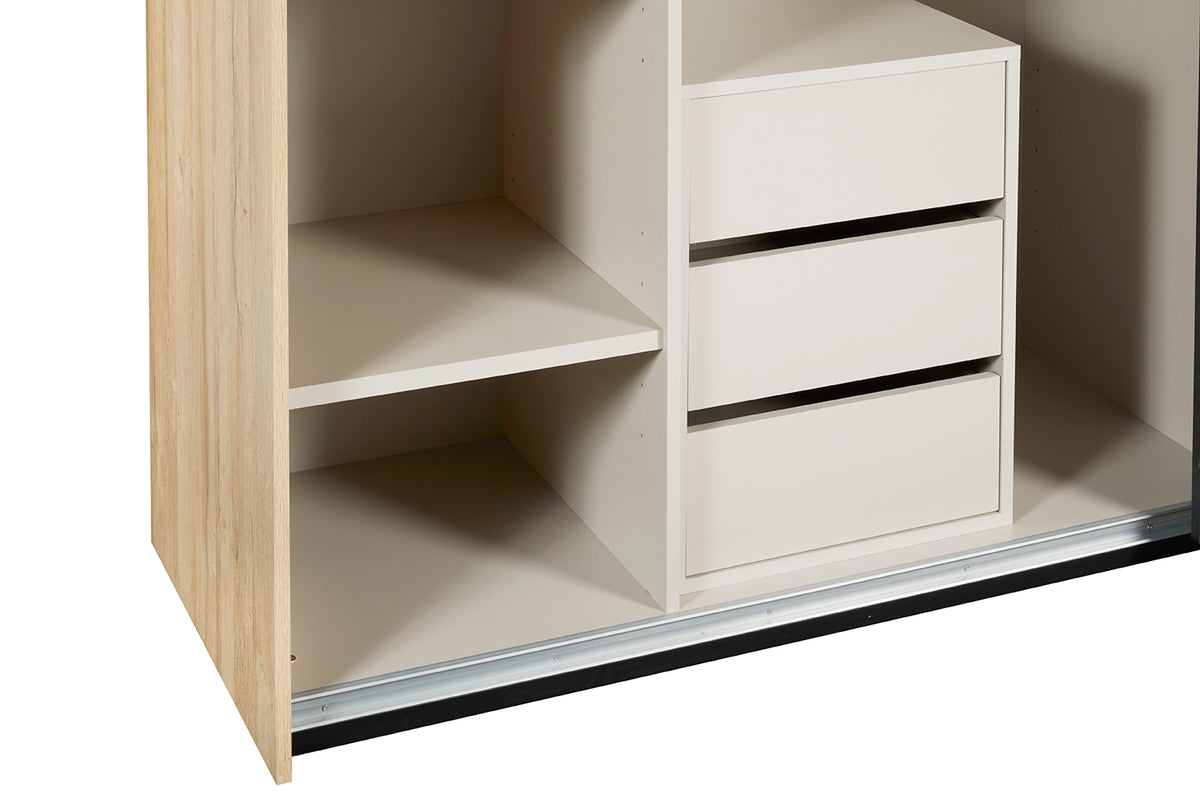 GBO - Kleerkast 2 schuifdeuren Phaedra - French oak/ Nox  - 280x221x62cm