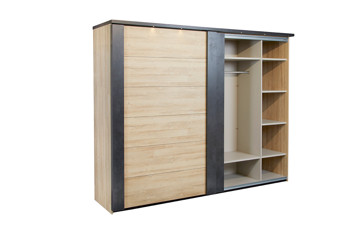 GBO - Kleerkast 2 schuifdeuren Phaedra - French oak/ Nox  - 280x221x62cm