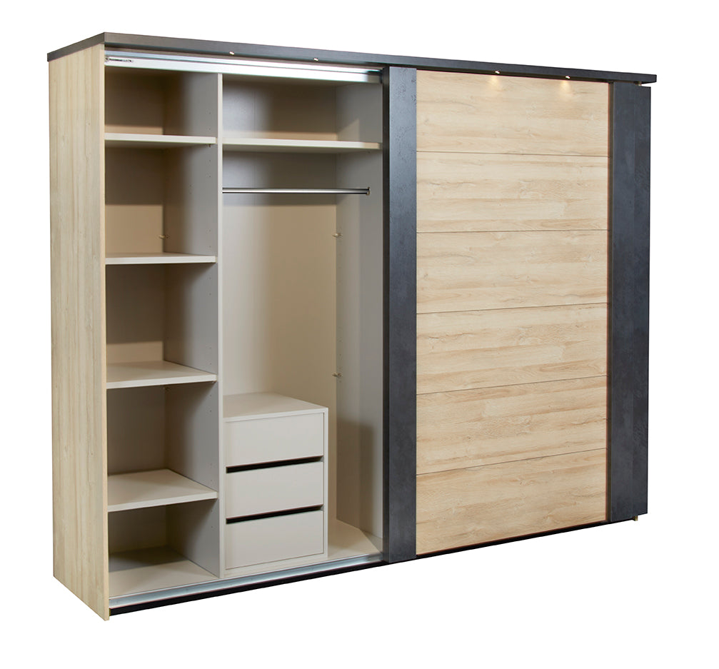 GBO - Kleerkast 2 schuifdeuren Phaedra - French oak/ Nox  - 280x221x62cm