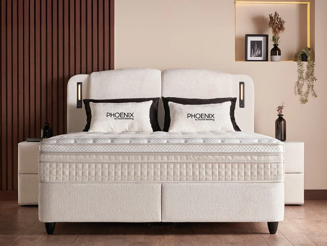 2BM - Boxspring Phoenix - LED – Opbergruimte - Ecru boucle - 160x200cm