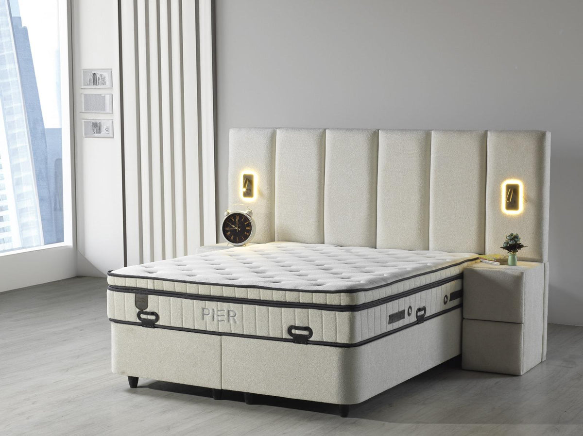 2BM - Boxspring Pierre - LED-verlichting – 2 Nachttafels – 180x200cm