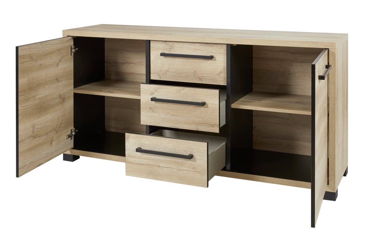 GBO - Dressoir Rico – Arizona oak + nero - 185x90x48 cm