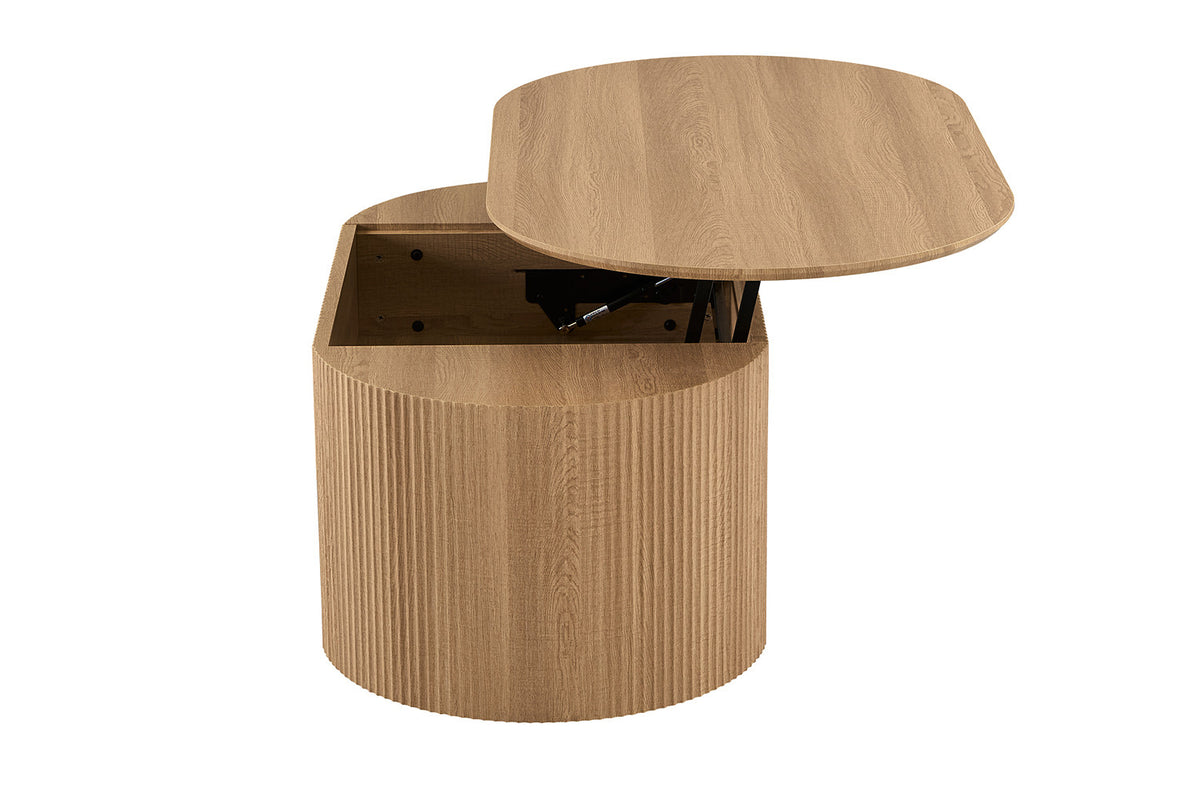 Rousseau - Table basse Lagos - Plateau relevable, décor chêne naturel - 45/62 x 120 x 70 cm