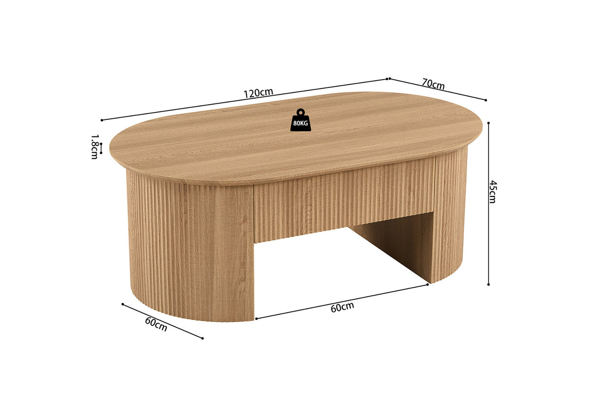 Rousseau - Table basse Lagos - Plateau relevable, décor chêne naturel - 45/62 x 120 x 70 cm