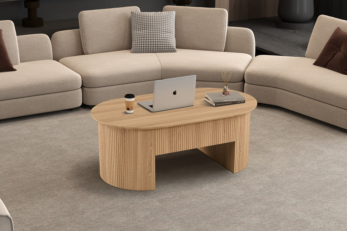 Rousseau - Table basse Lagos - Plateau relevable, décor chêne naturel - 45/62 x 120 x 70 cm