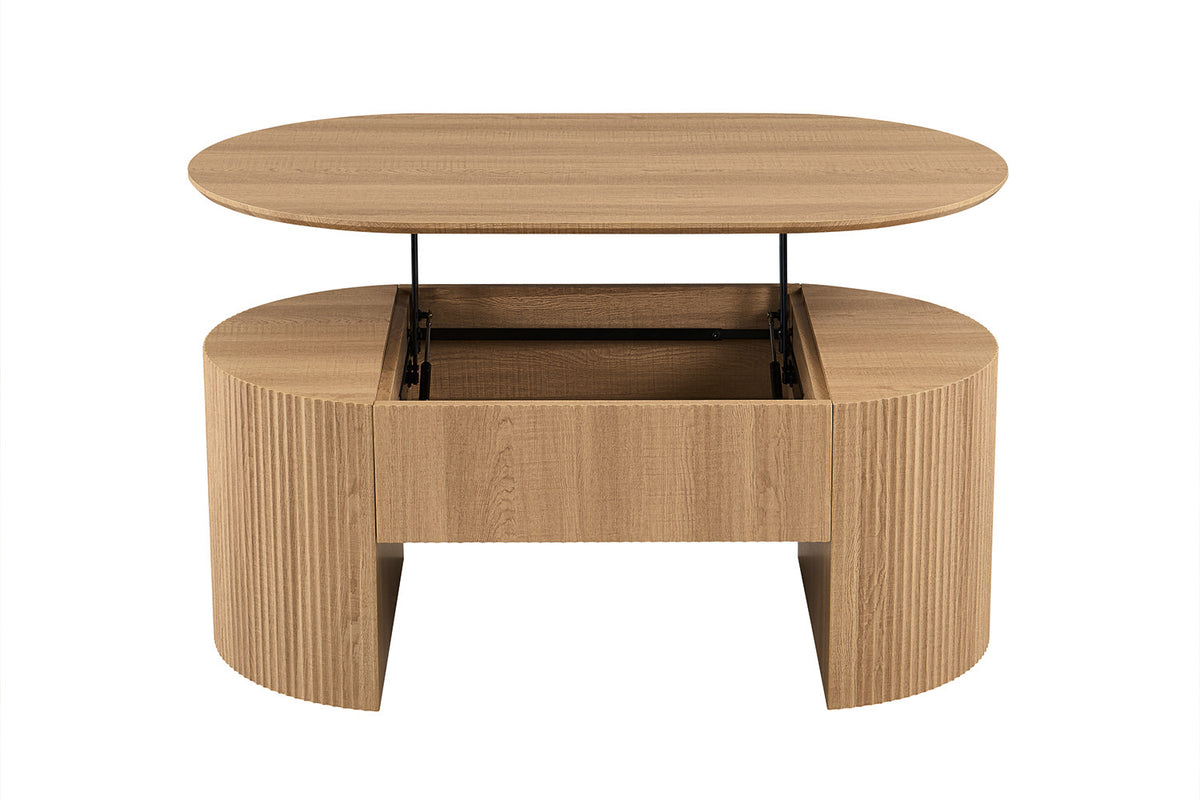 Rousseau - Table basse Lagos - Plateau relevable, décor chêne naturel - 45/62 x 120 x 70 cm