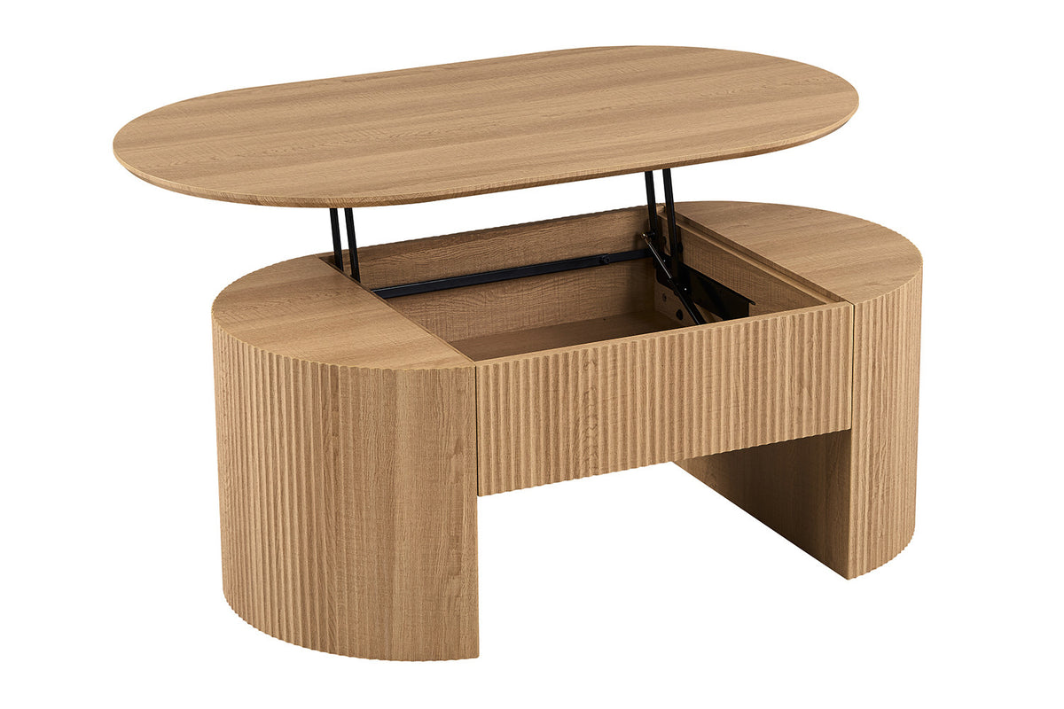 Rousseau - Table basse Lagos - Plateau relevable, décor chêne naturel - 45/62 x 120 x 70 cm