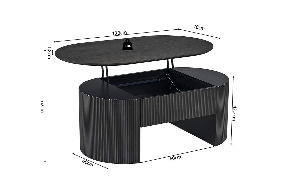 Rousseau - Salontafel Lagos - Lift-top Decor Donkerbruin - 45/62x120x70 cm