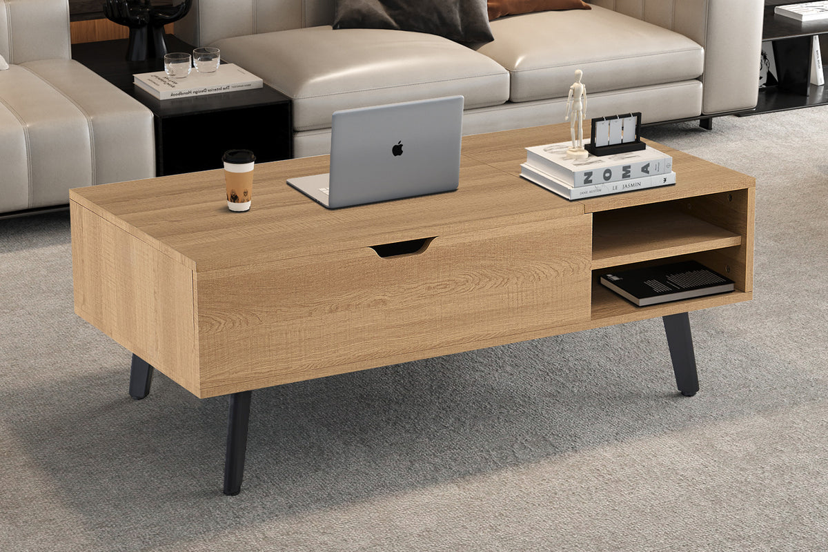 Rousseau - Salontafel Justine -Opklapbare top Decor Eik Naturel - 45/62x120x60 cm
