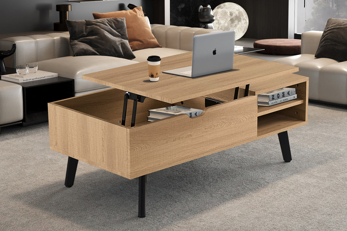 Rousseau - Salontafel Justine -Opklapbare top Decor Eik Naturel - 45/62x120x60 cm