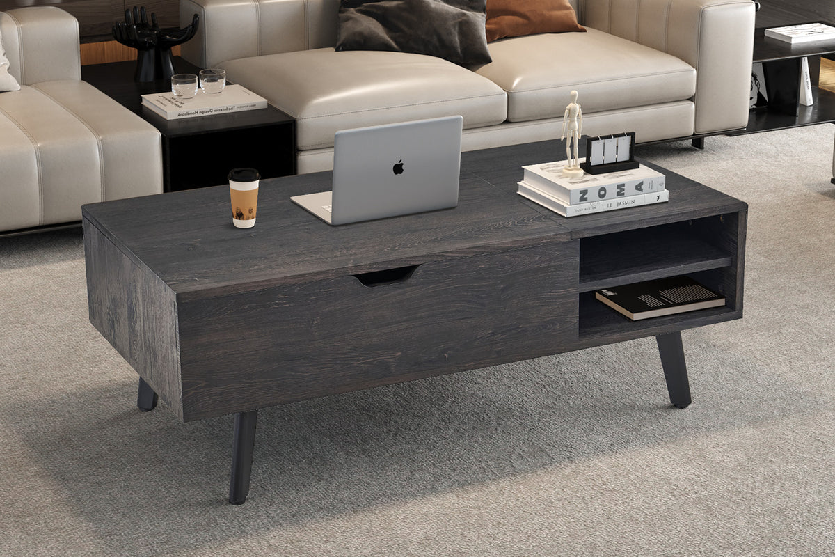 Rousseau - Table basse Justine - Plateau pliant, décor marron foncé - 45/62 x 120 x 60 cm