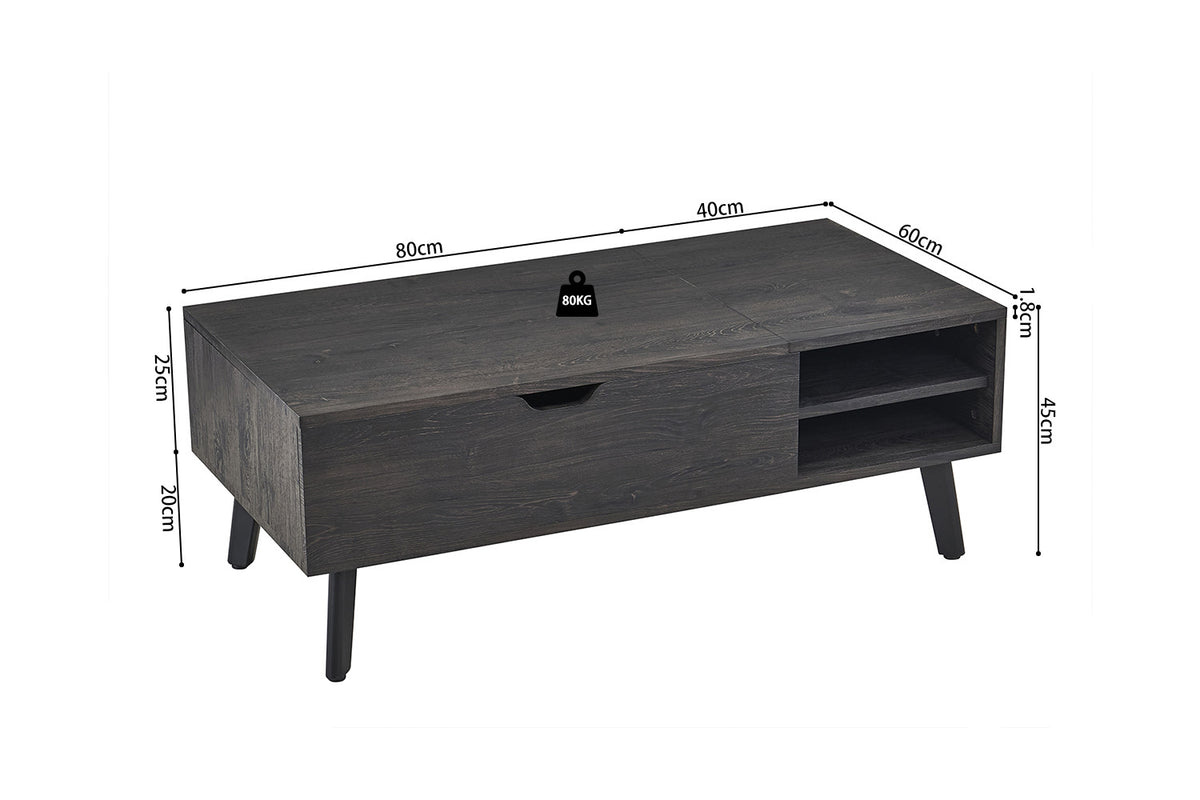 Rousseau - Table basse Justine - Plateau pliant, décor marron foncé - 45/62 x 120 x 60 cm