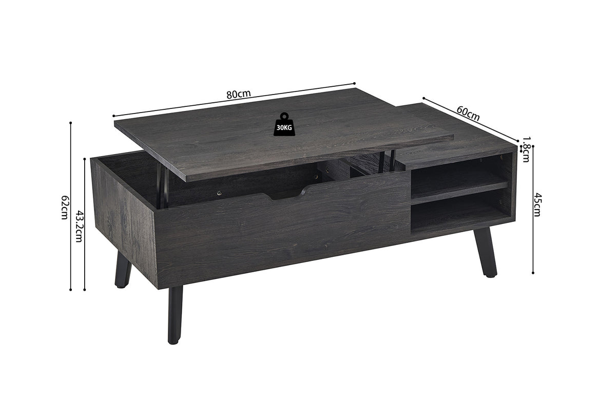 Rousseau - Table basse Justine - Plateau pliant, décor marron foncé - 45/62 x 120 x 60 cm