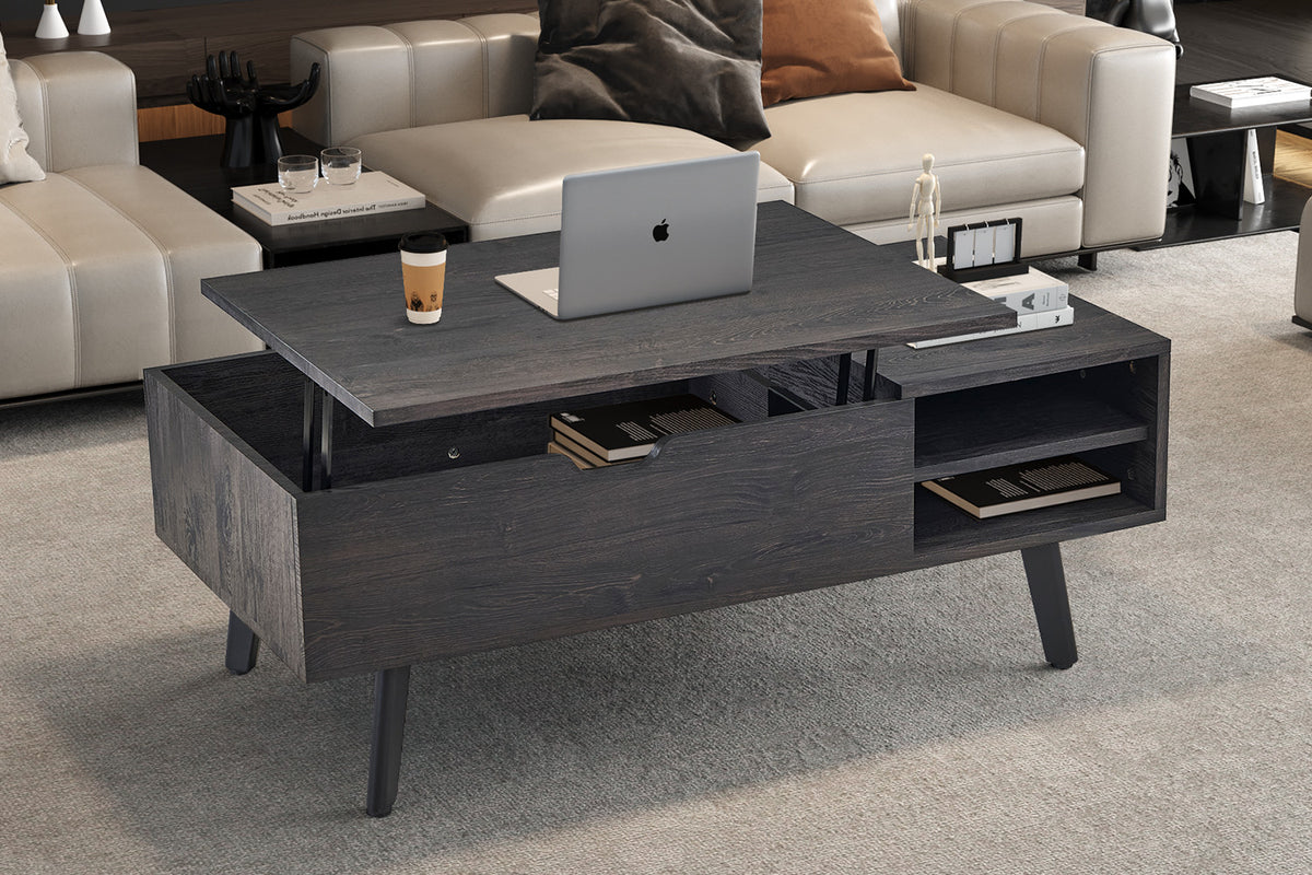 Rousseau - Table basse Justine - Plateau pliant, décor marron foncé - 45/62 x 120 x 60 cm