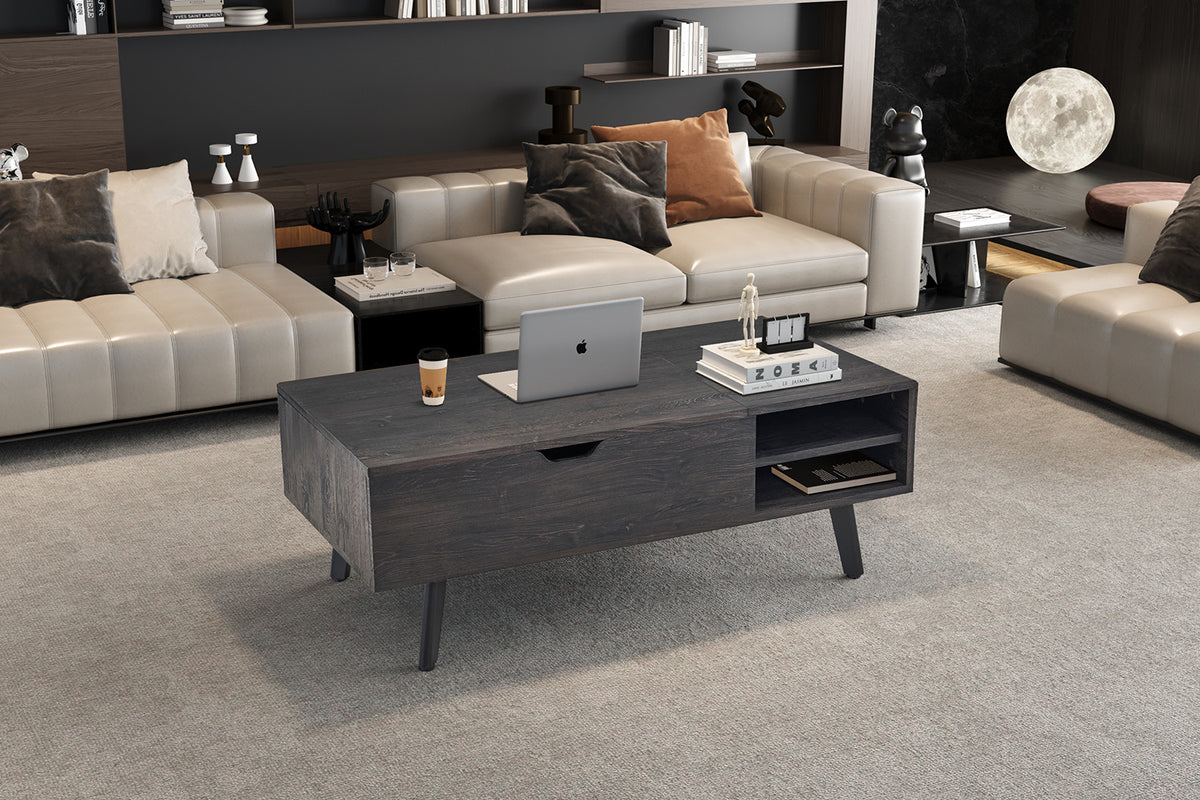 Rousseau - Table basse Justine - Plateau pliant, décor marron foncé - 45/62 x 120 x 60 cm