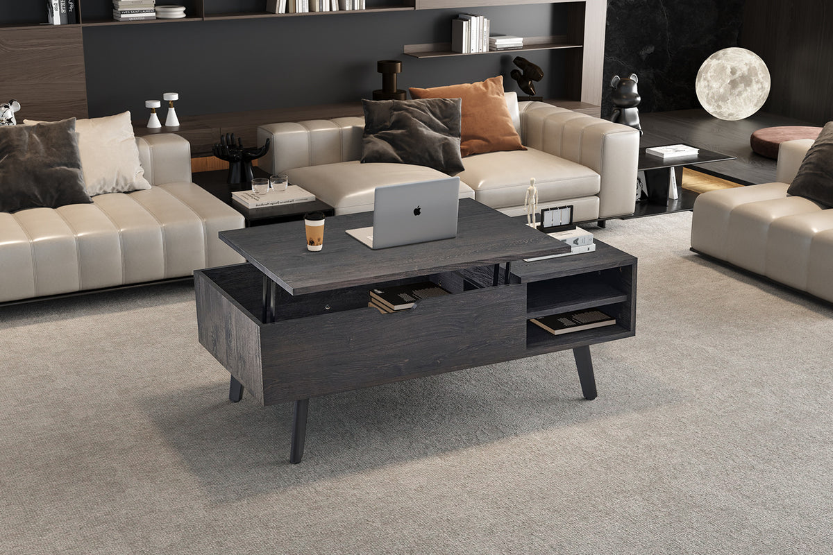 Rousseau - Table basse Justine - Plateau pliant, décor marron foncé - 45/62 x 120 x 60 cm