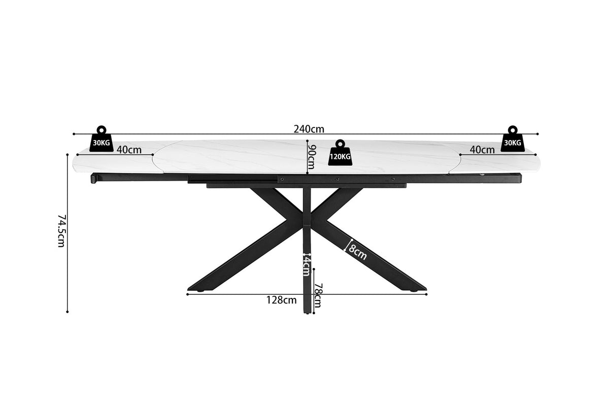 Rousseau - Table extensible Ares - Ovale - Blanc Pierre - 160-240 cm