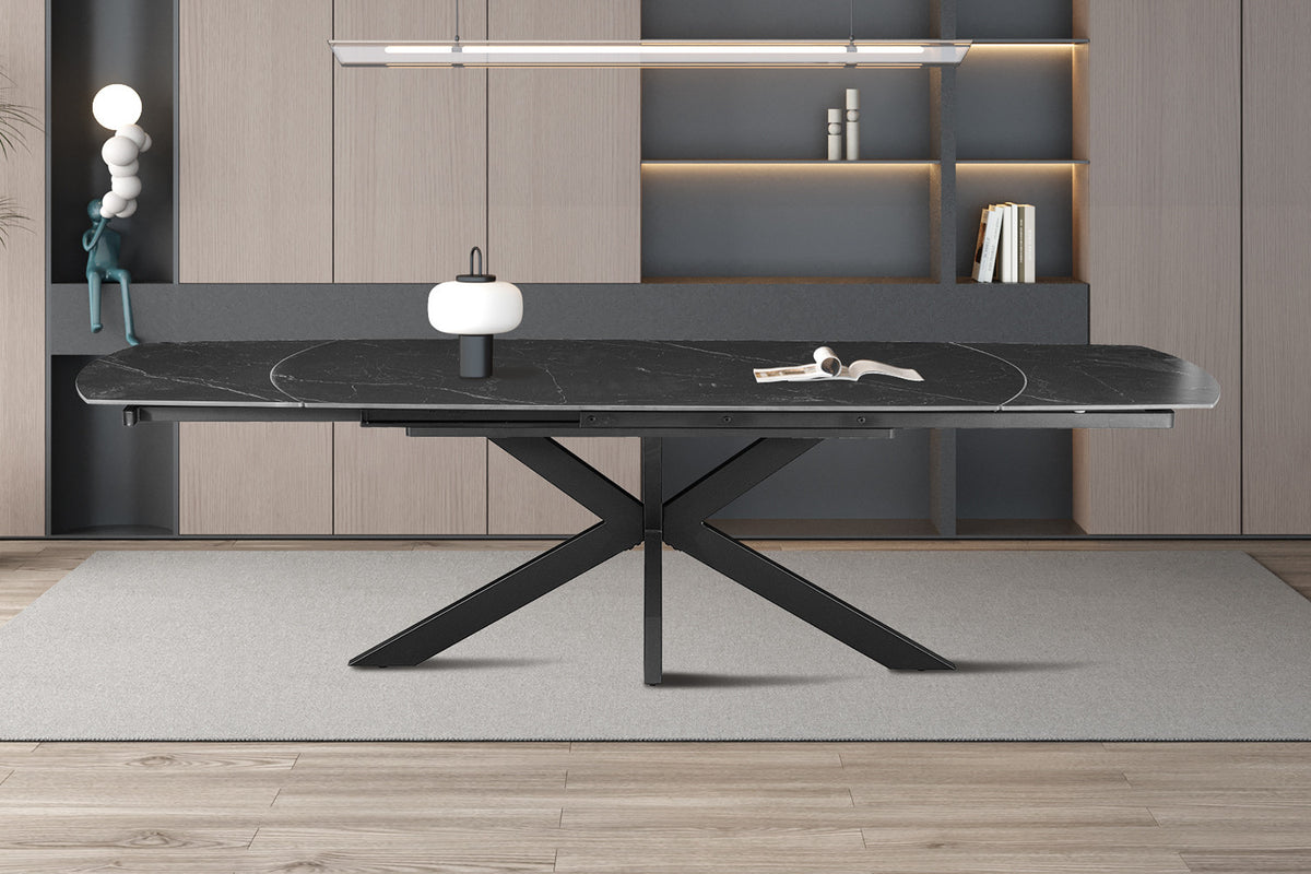 Rousseau - Uitschuifbare tafel Ares - Ovaal -  Steen Zwart - 160-240 cm