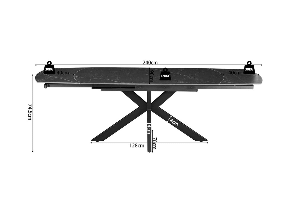 Rousseau - Uitschuifbare tafel Ares - Ovaal -  Steen Zwart - 160-240 cm