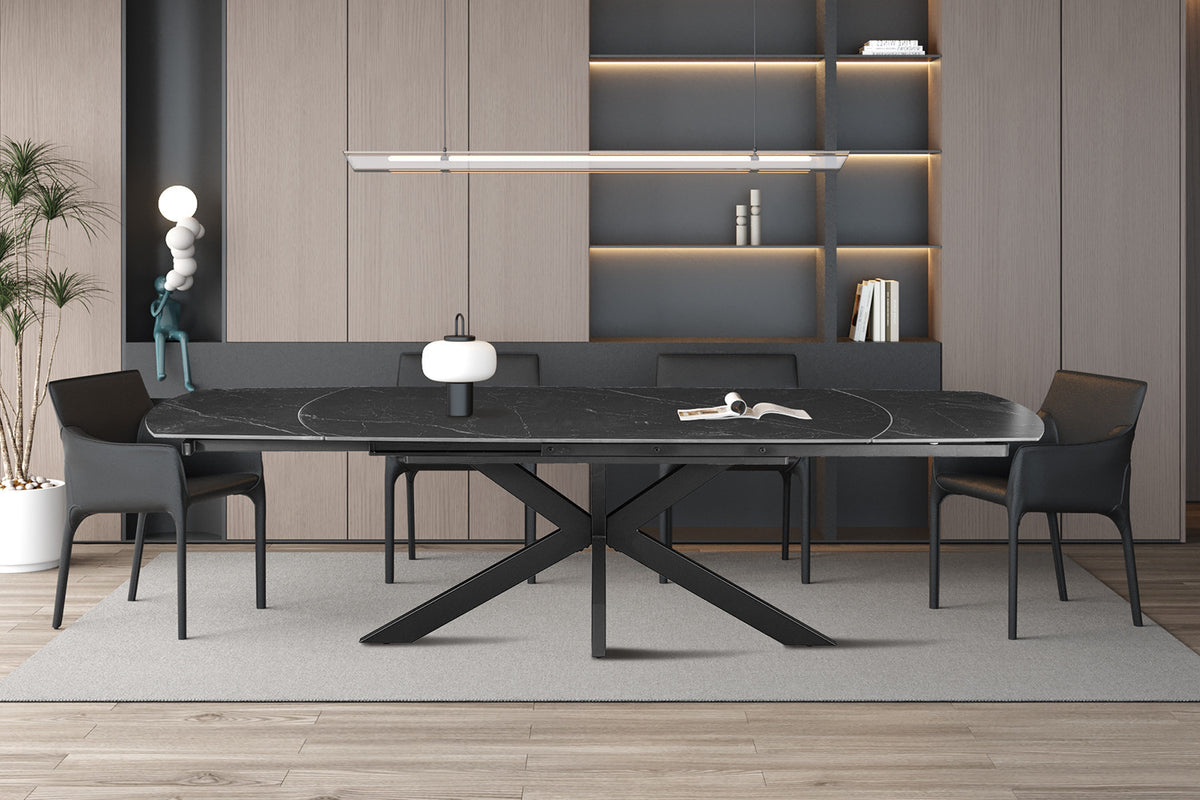Rousseau - Uitschuifbare tafel Ares - Ovaal -  Steen Zwart - 160-240 cm