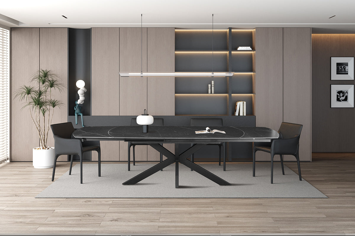 Rousseau - Uitschuifbare tafel Ares - Ovaal -  Steen Zwart - 160-240 cm