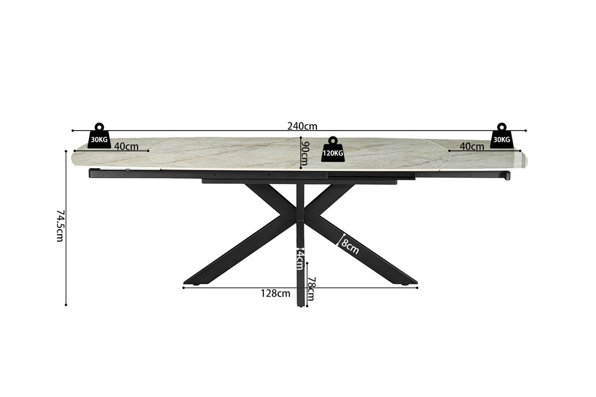 Rousseau - Uitschuifbare tafel Ares - Glanzend Steen Beige - 160-240 cm