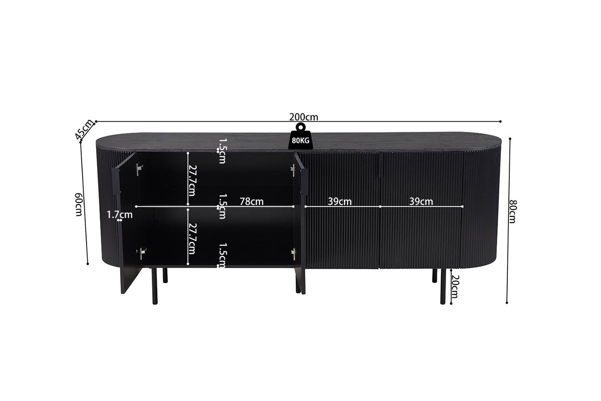 Rousseau - Dressoir Lagos 200 cm Decor Donkerbruin - 80x200x45 cm